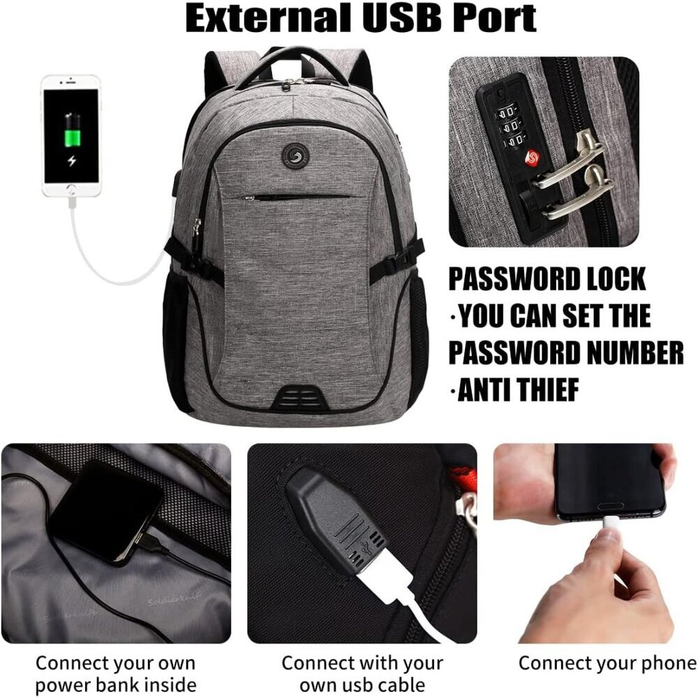 Anti Theft Laptop Backpack Travel Backpacks with usb Charging Port for Women Men - Picture 3 of 8